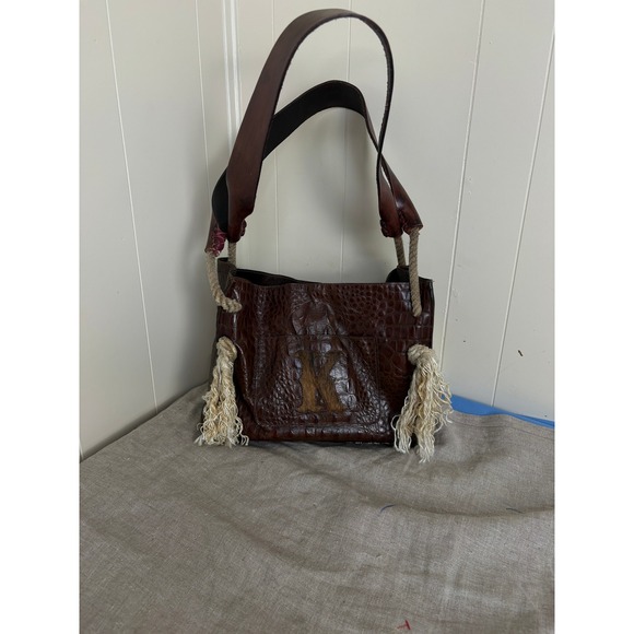 K Leather Shoulder Bag Women Large Brown Good Cowhide Croc Tassel Western
